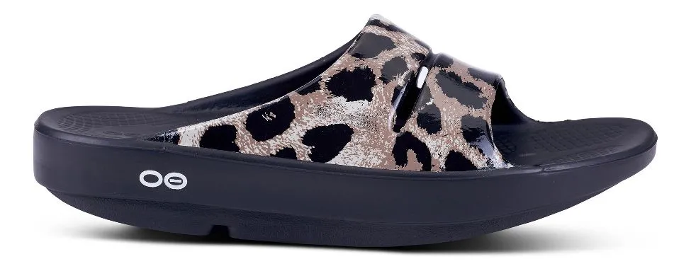 Oofos Women's OOahh Limited Slide Sandal Black Cheetah